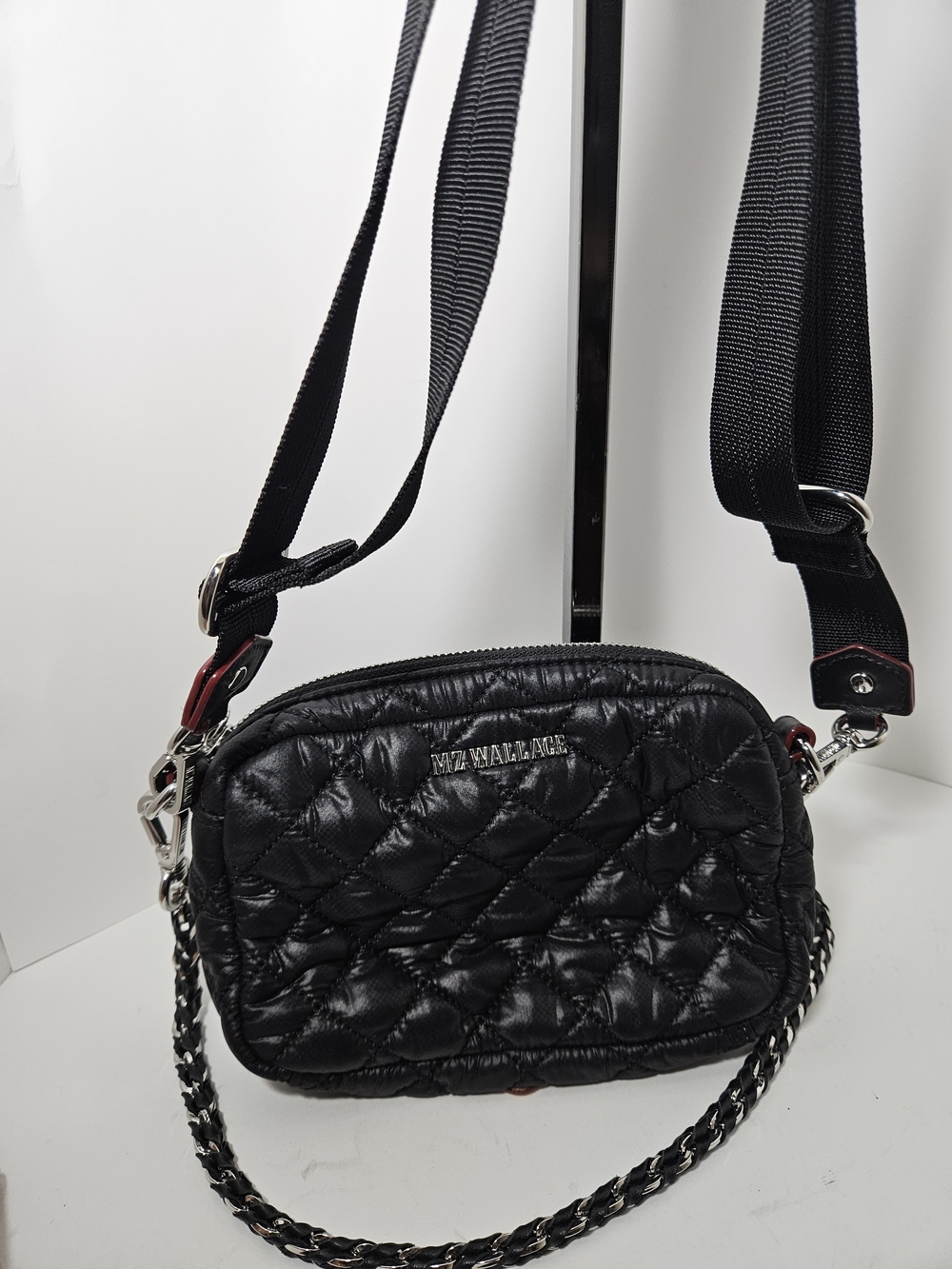 MZ WALLACE Black Quilted Crossbody with Chain Detail